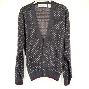 Vintage 90s Fair Isle Wool Blend Cardigan Sz M Gray Red Grandpa Dad‎ Sweater